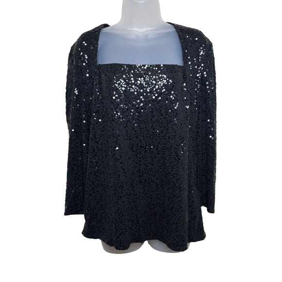 Lafayette 148 New York Tops - Lafayette 148 Silk Sequin 2 Piece Set Square Neck Open Cardigan Top Womens XL